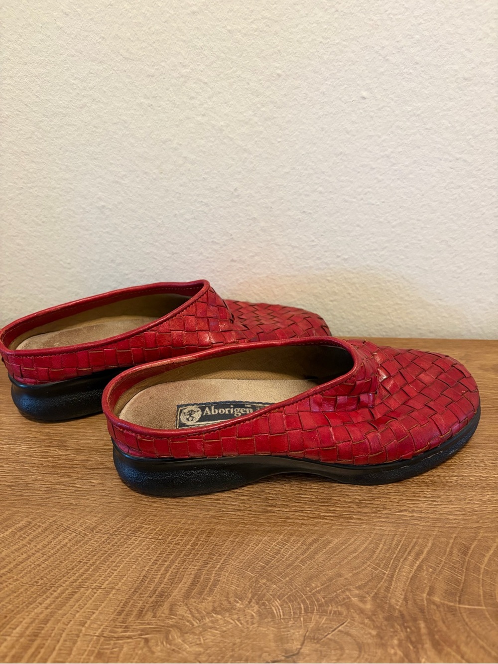 Aborigen Red Woven Slip-On Clogs